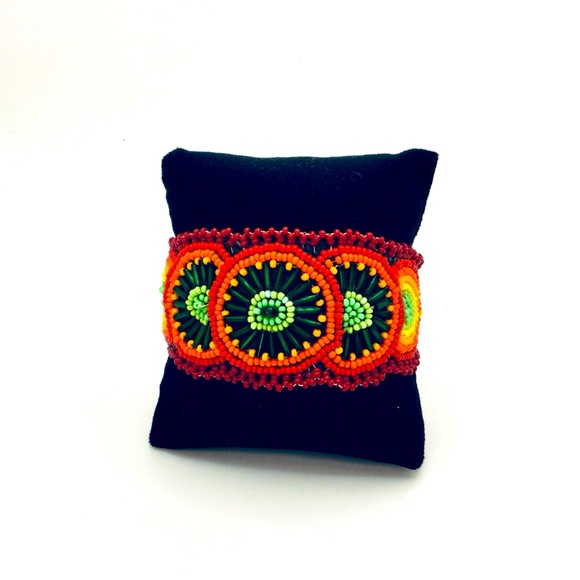 Handmade Jewelry - 💙💚 Handwoven Beaded Statement Cuff | Tribal‑Inspired Artisan Bracelet (8”)